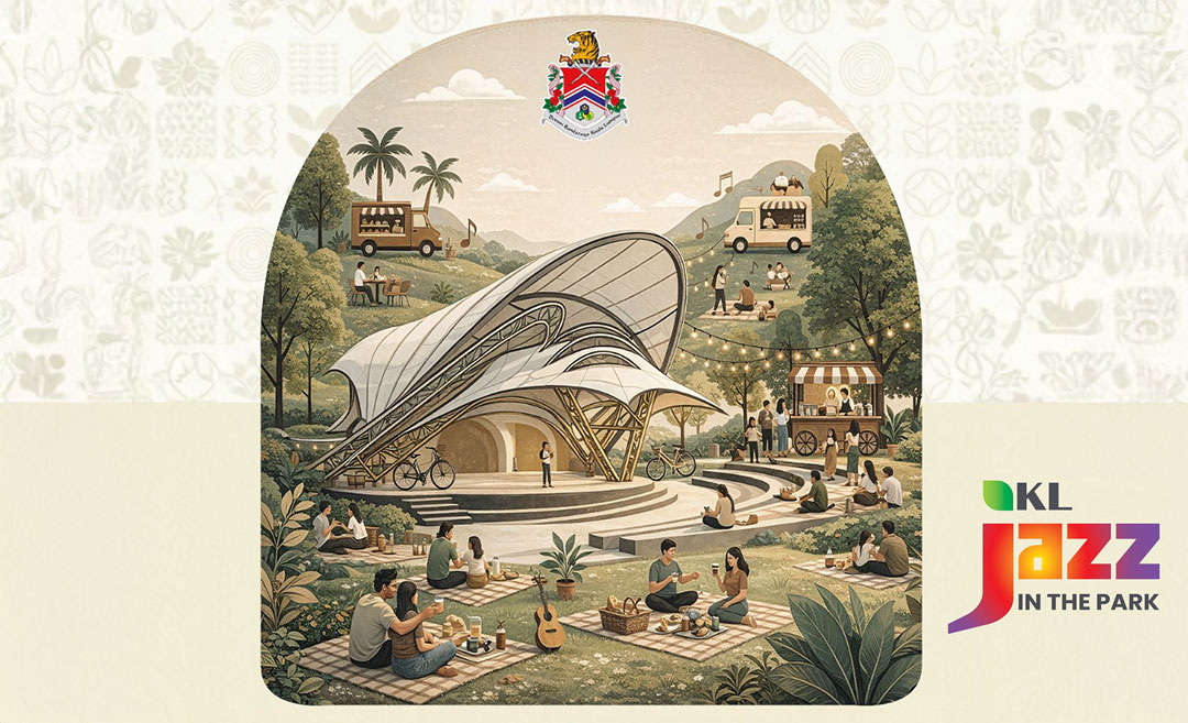 Official event poster for KL Jazz in the Park 2026, featuring a free outdoor jazz concert on 18 April at Perdana Botanical Gardens, Kuala Lumpur.
